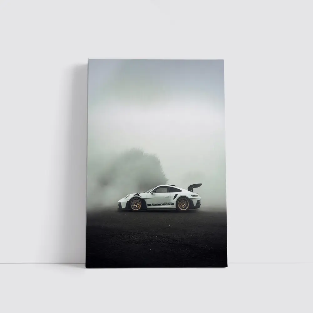Porsche 911 GT3 RS White Foggy Road – Wall Art