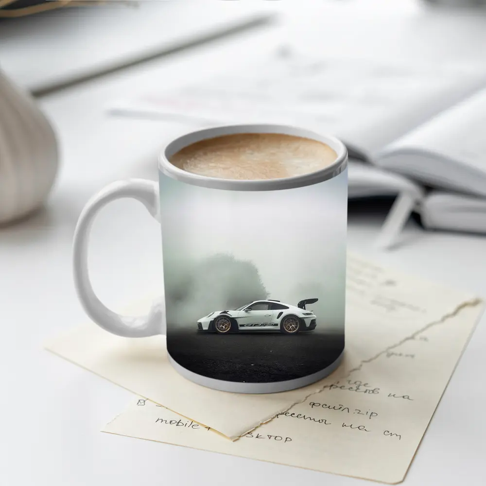 Porsche 911 GT3 RS White Foggy Road – Mugs