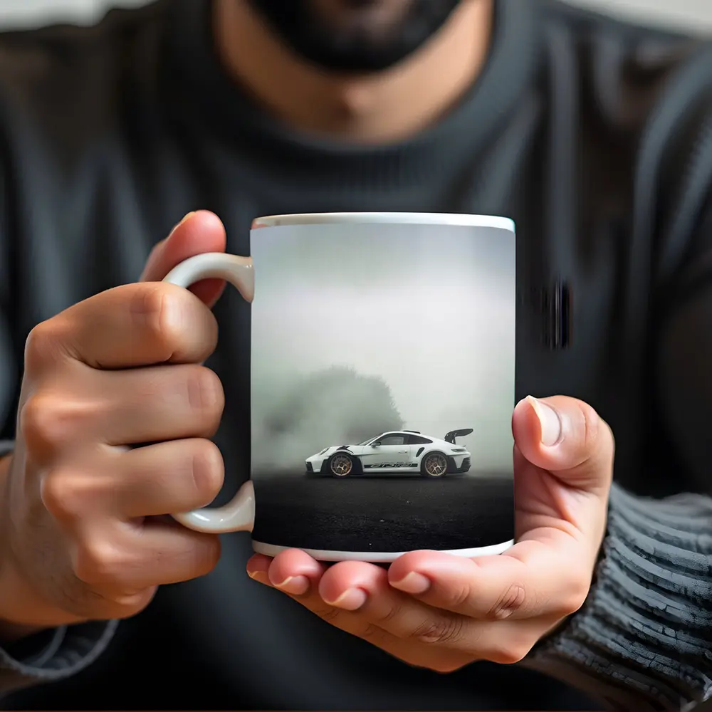 Porsche 911 GT3 RS White Foggy Road – Mugs