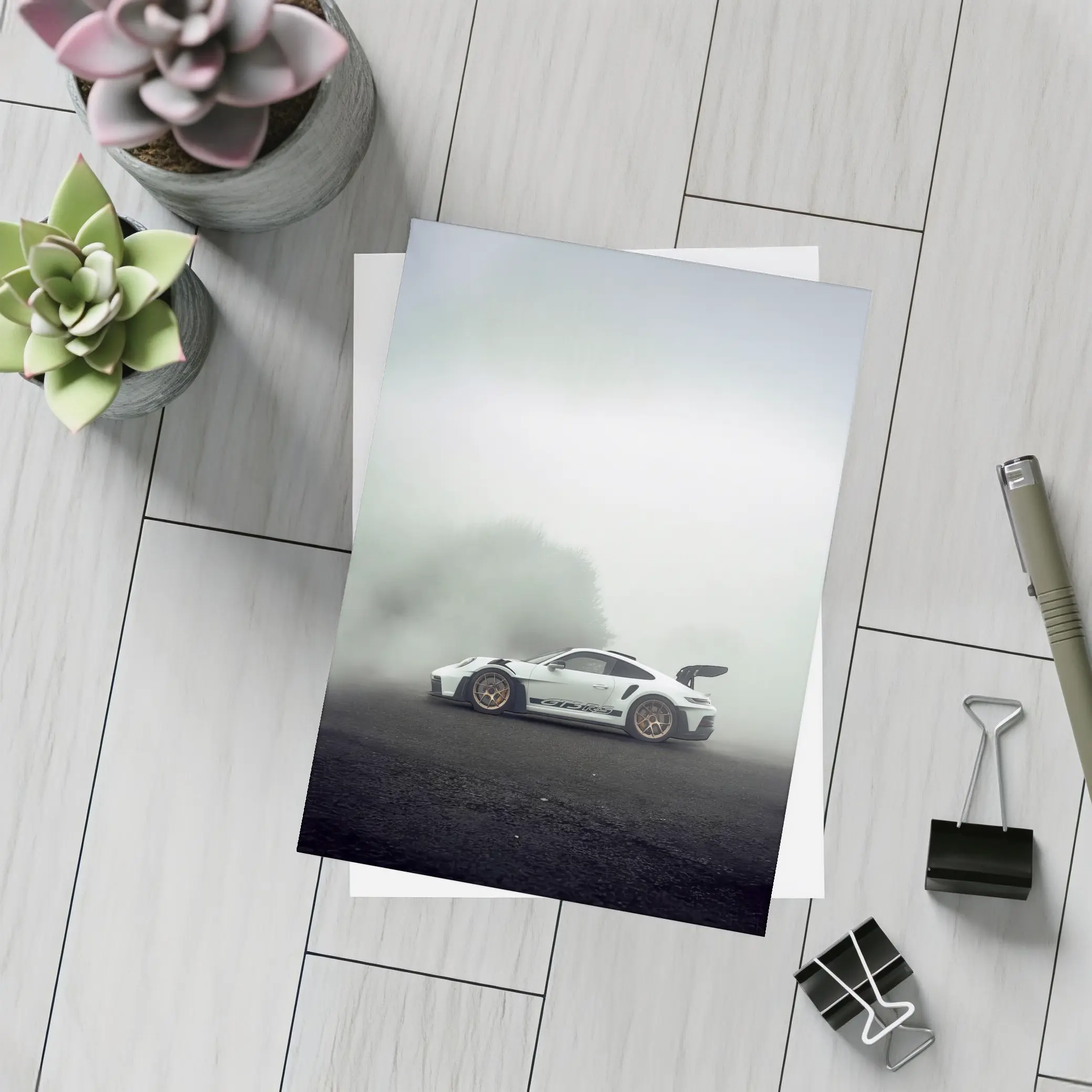 Porsche 911 GT3 RS White Foggy Road – Postcards