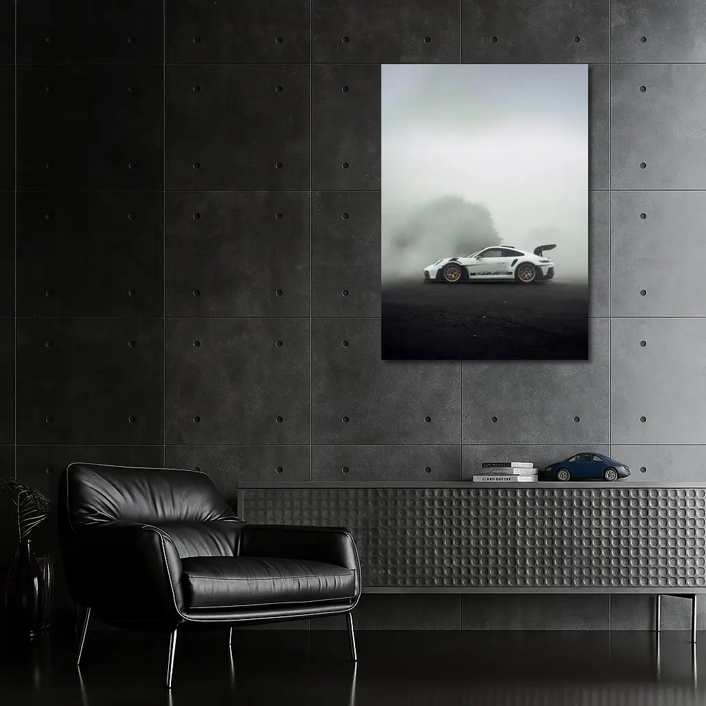Porsche 911 GT3 RS White Foggy Road – Wall Art