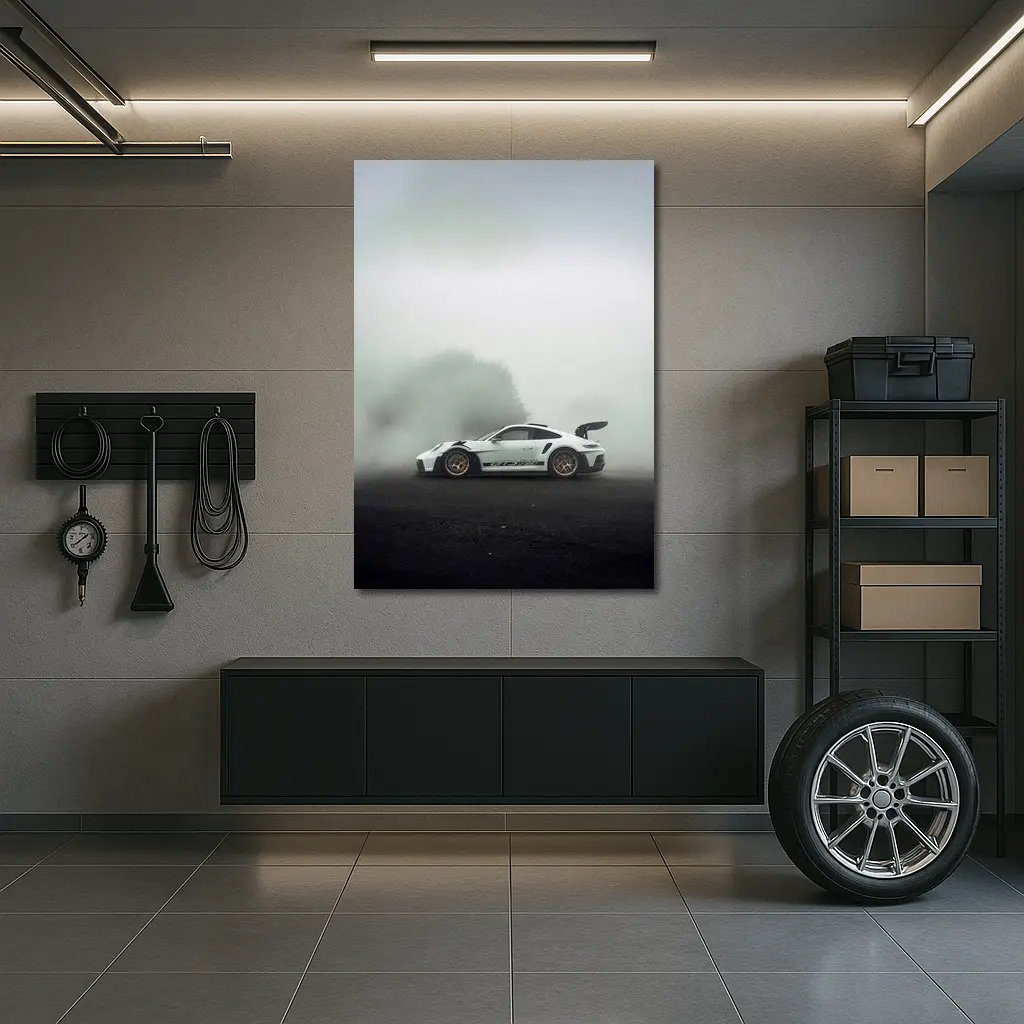 Porsche 911 GT3 RS White Foggy Road – Wall Art