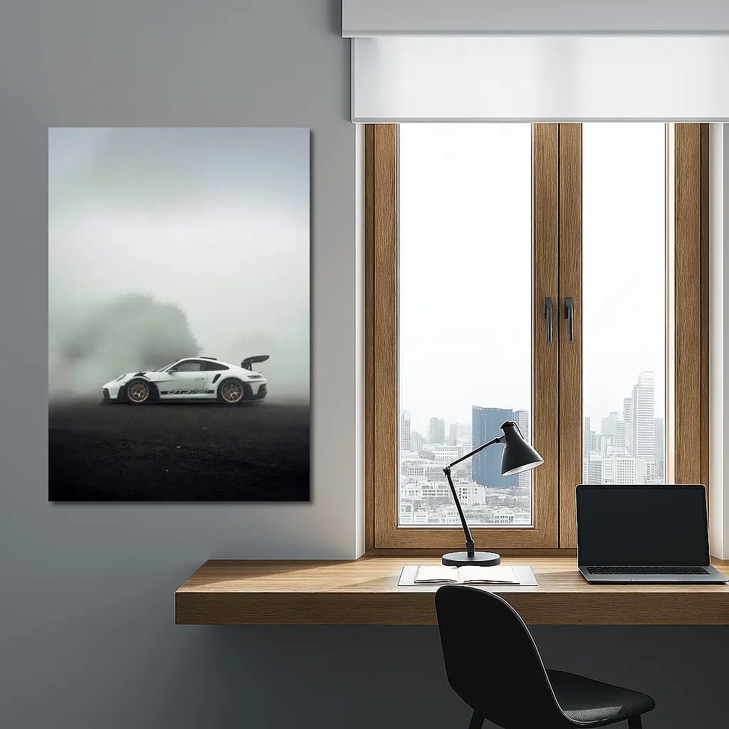 Porsche 911 GT3 RS White Foggy Road – Wall Art