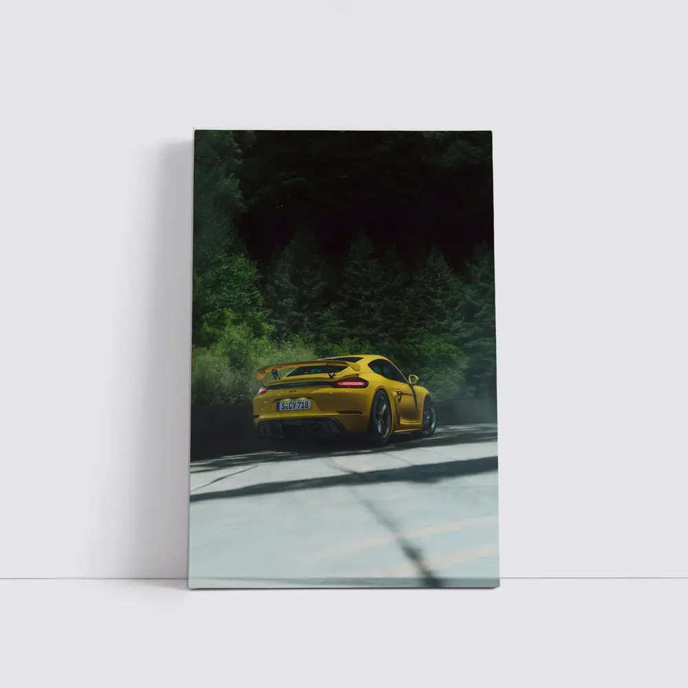 Porsche Cayman GT4 Yellow Forest Road – Wall Art