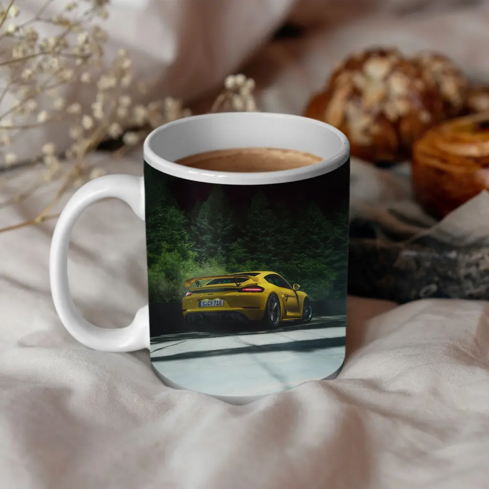 Porsche Cayman GT4 Yellow Forest Road – Mugs