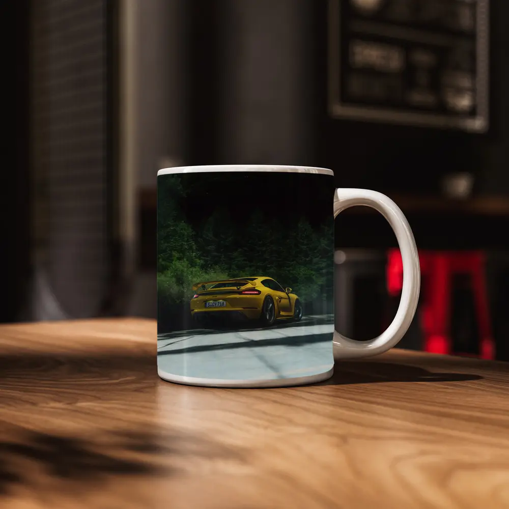 Porsche Cayman GT4 Yellow Forest Road – Mugs