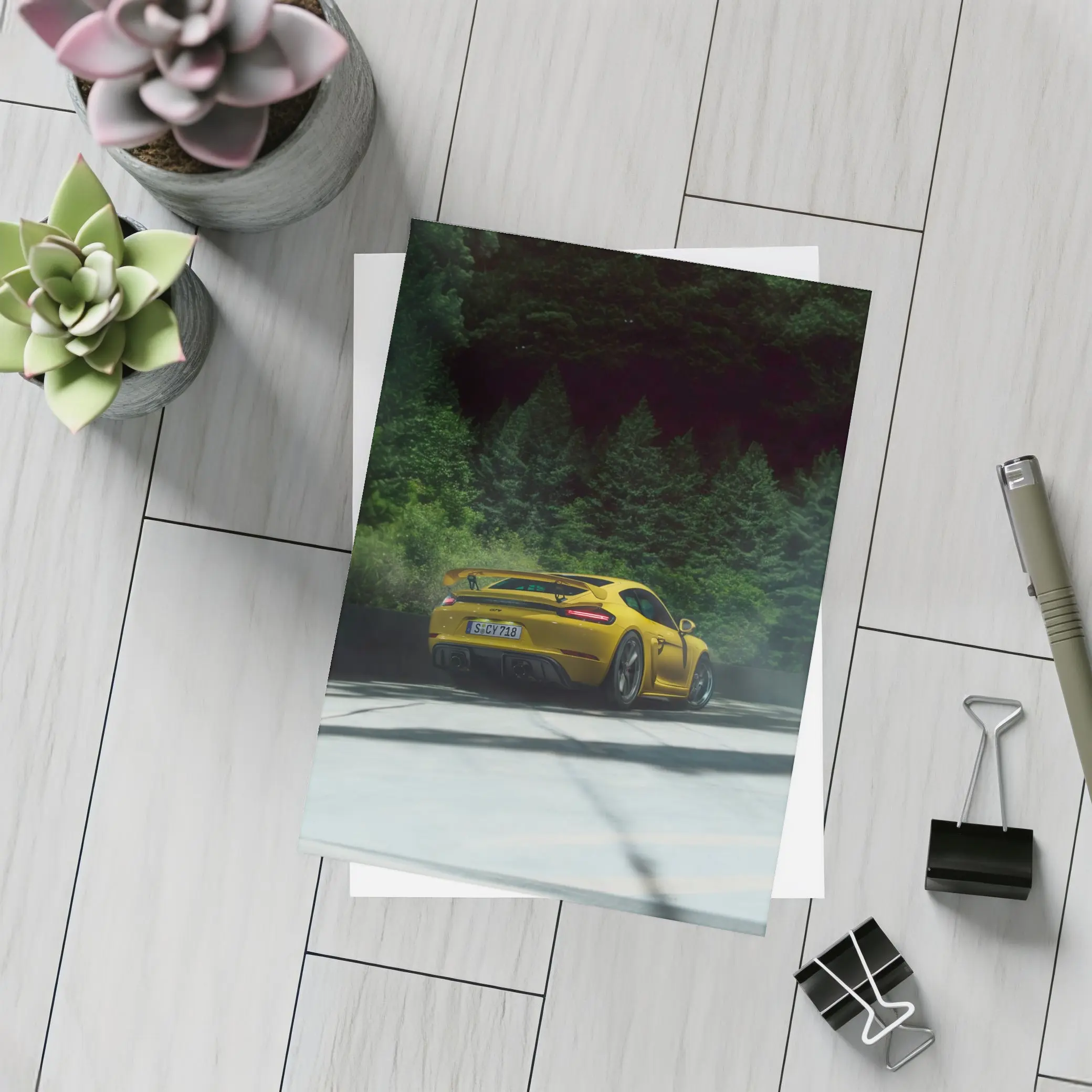 Porsche Cayman GT4 Yellow Forest Road – Postcards