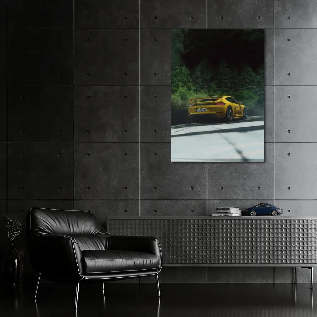 Porsche Cayman GT4 Yellow Forest Road – Wall Art