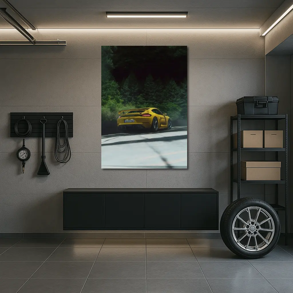 Porsche Cayman GT4 Yellow Forest Road – Wall Art