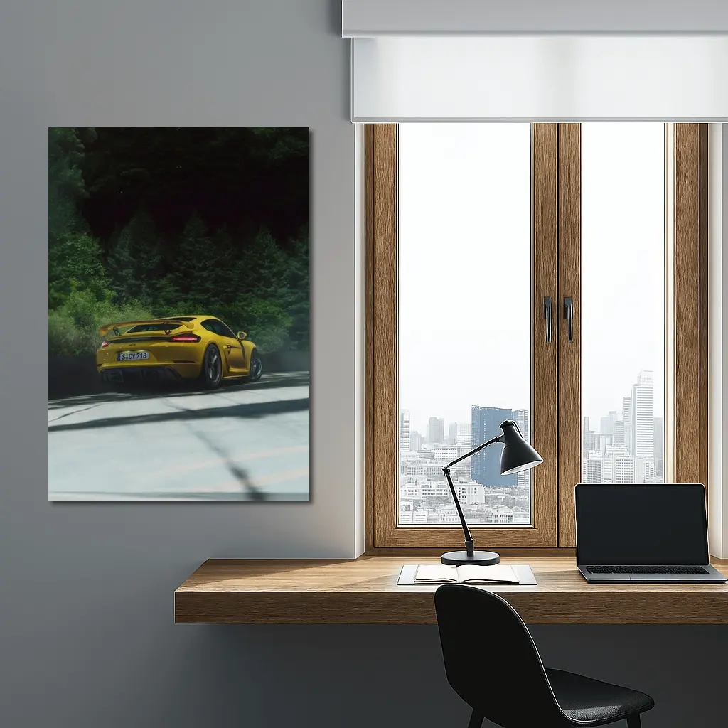 Porsche Cayman GT4 Yellow Forest Road – Wall Art