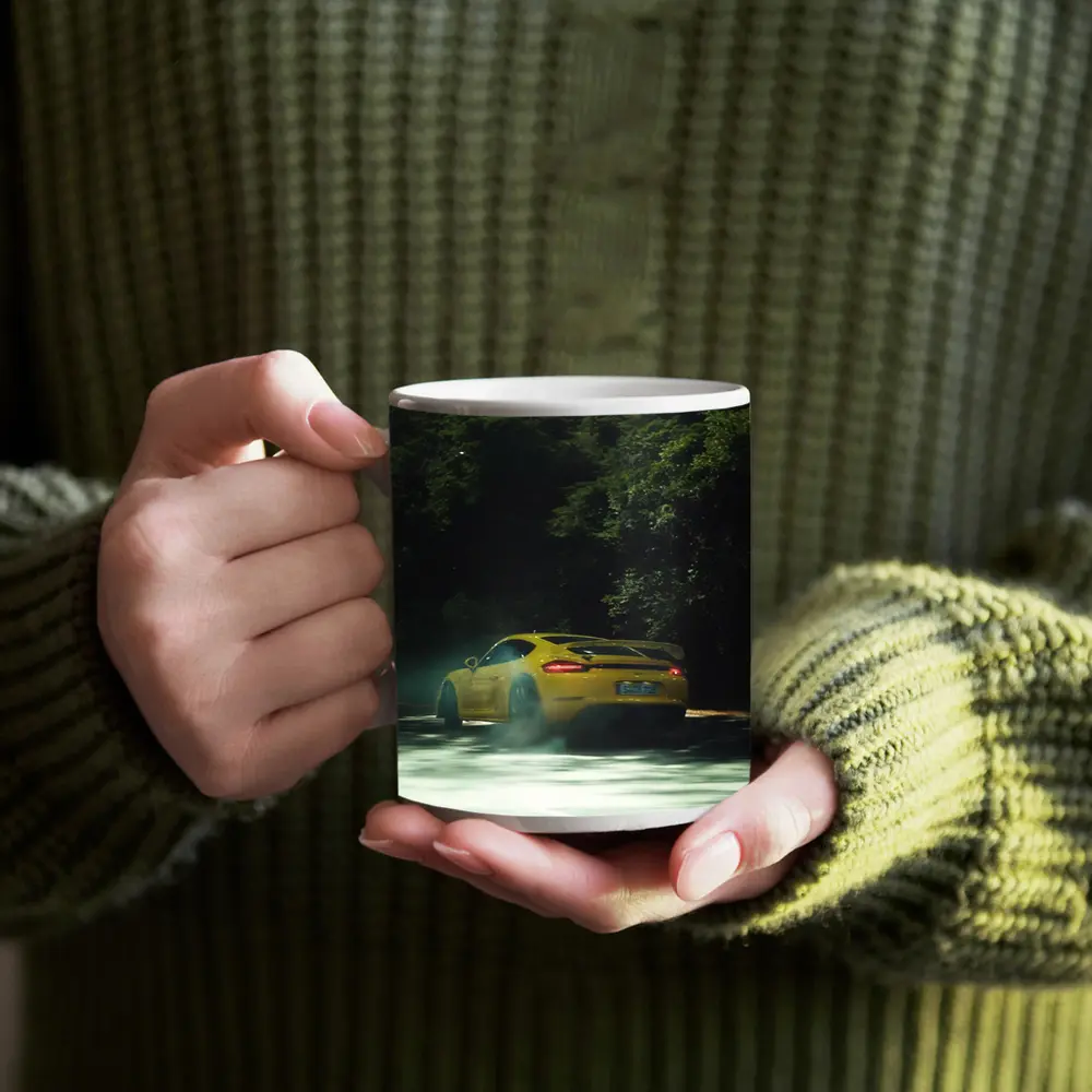Porsche Cayman GT4 Yellow Smoking Road – Mugs