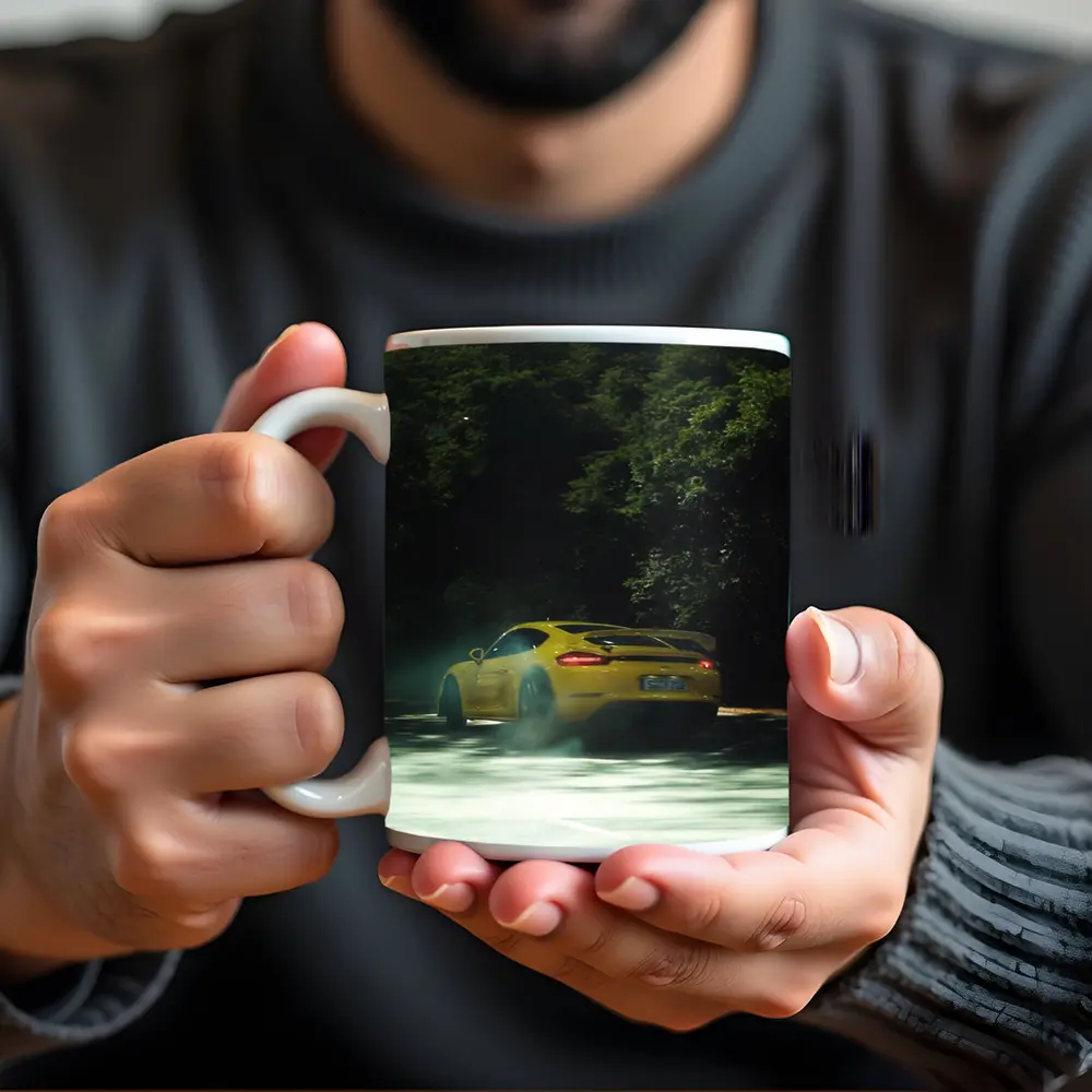 Porsche Cayman GT4 Yellow Smoking Road – Mugs