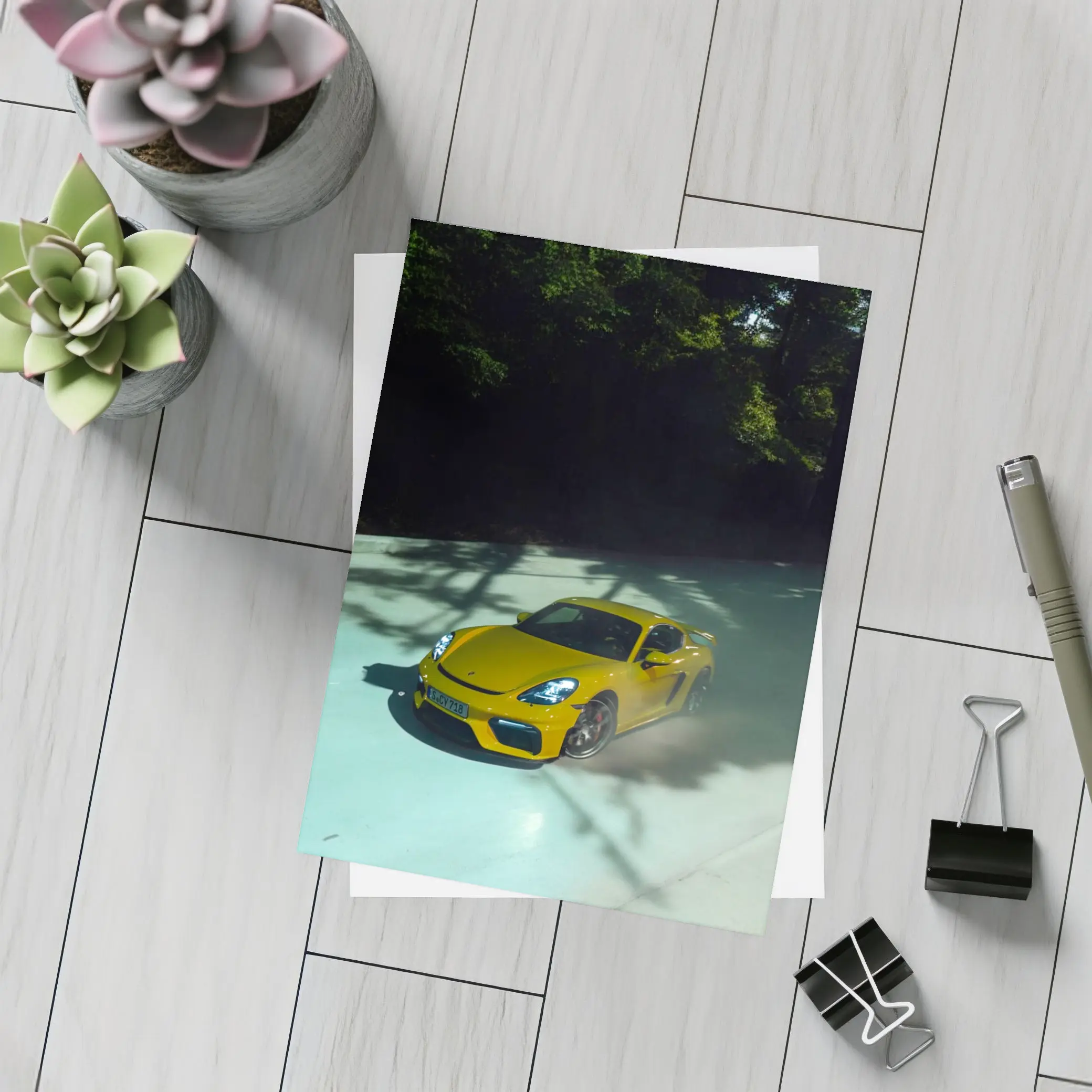 Porsche Cayman GT4 Yellow On Track – Postcards