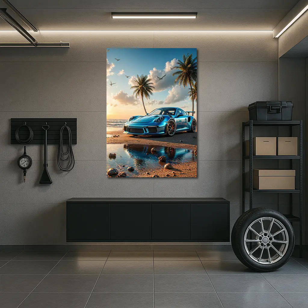 Porsche 911 GT3 Blue Beach Sunset – Wall Art