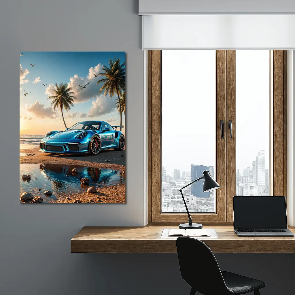 Porsche 911 GT3 Blue Beach Sunset – Wall Art