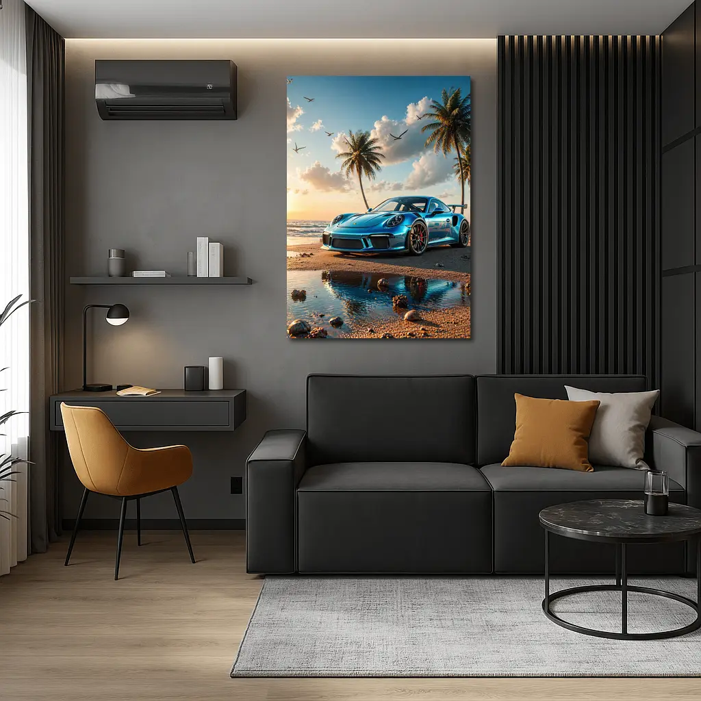 Porsche 911 GT3 Blue Beach Sunset – Wall Art