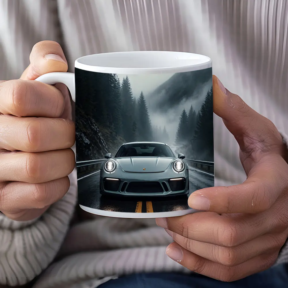 Porsche 911 GT3 on Foggy Mountain Road – Mugs