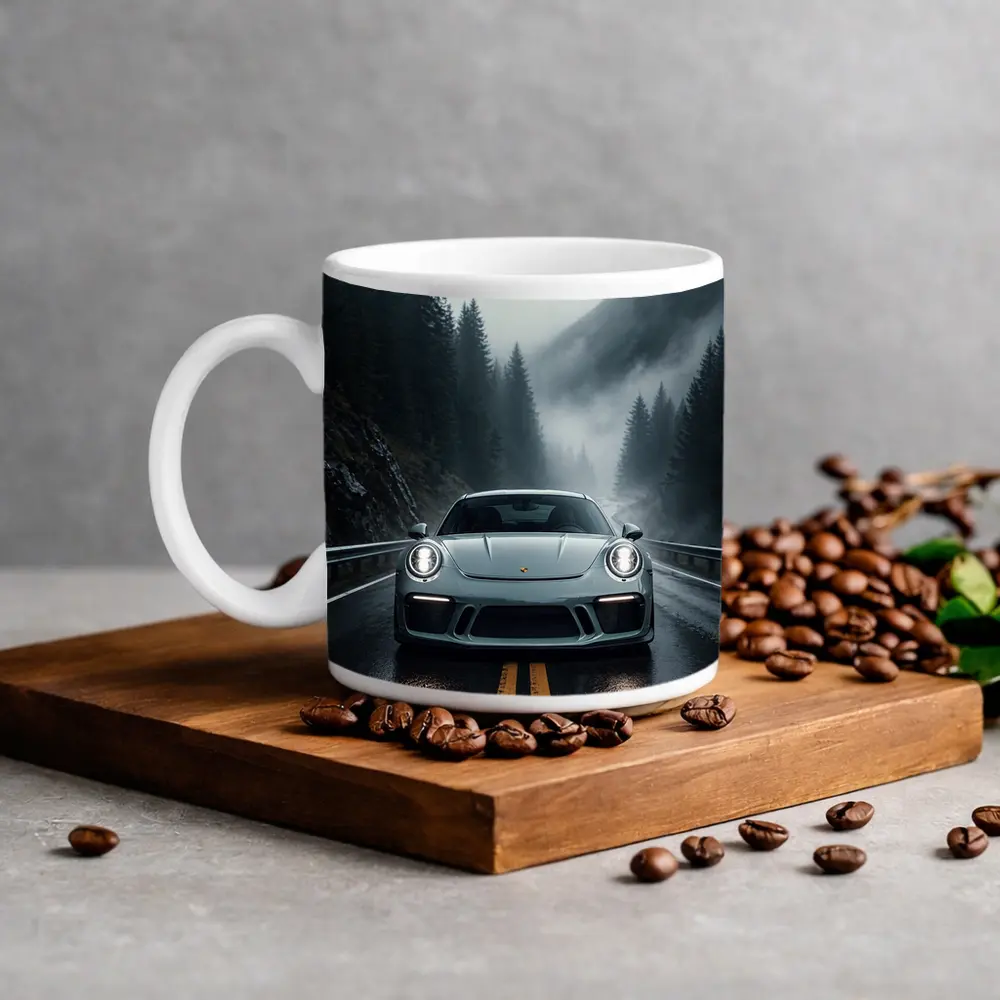 Porsche 911 GT3 on Foggy Mountain Road – Mugs