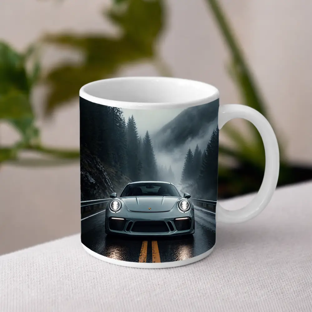 Porsche 911 GT3 on Foggy Mountain Road – Mugs