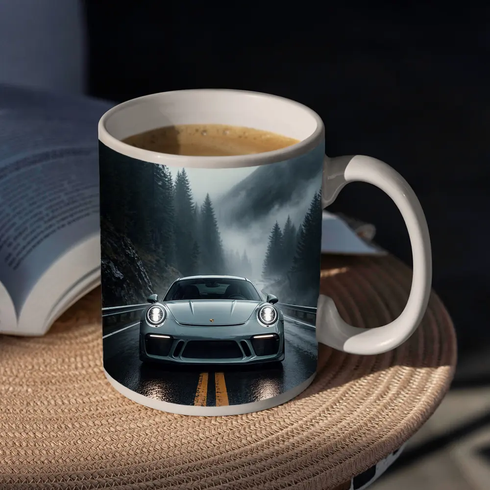 Porsche 911 GT3 on Foggy Mountain Road – Mugs