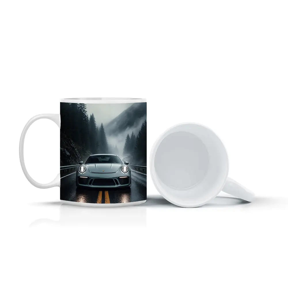 Porsche 911 GT3 on Foggy Mountain Road – Mugs