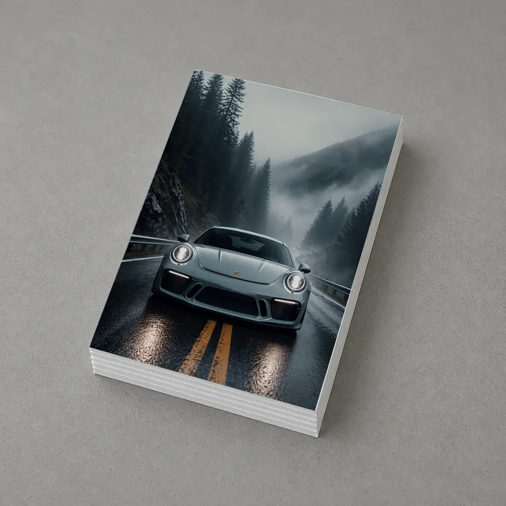 Porsche 911 GT3 on Foggy Mountain Road – Postcards