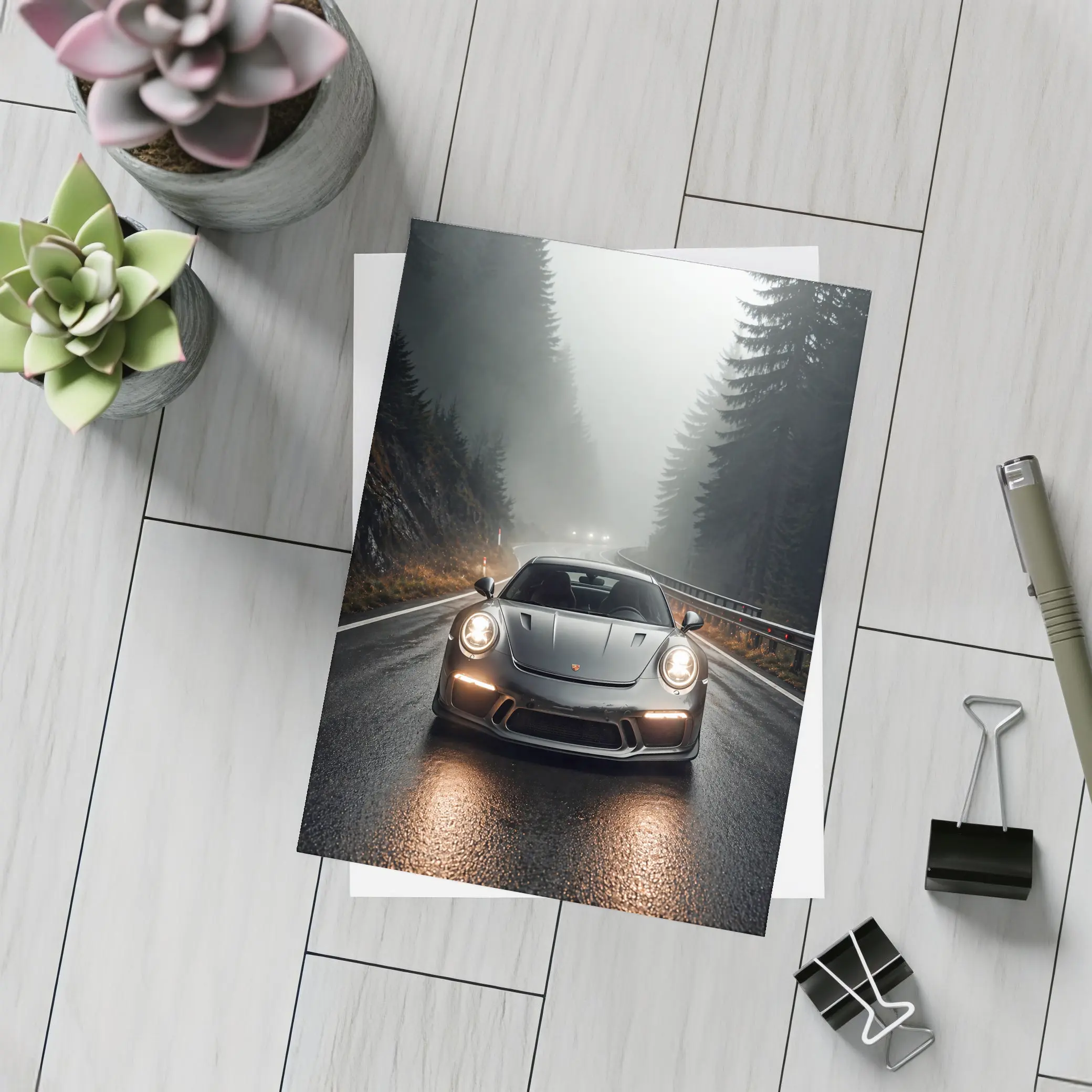 Porsche 911 GT3 Foggy Forest Road – Postcards