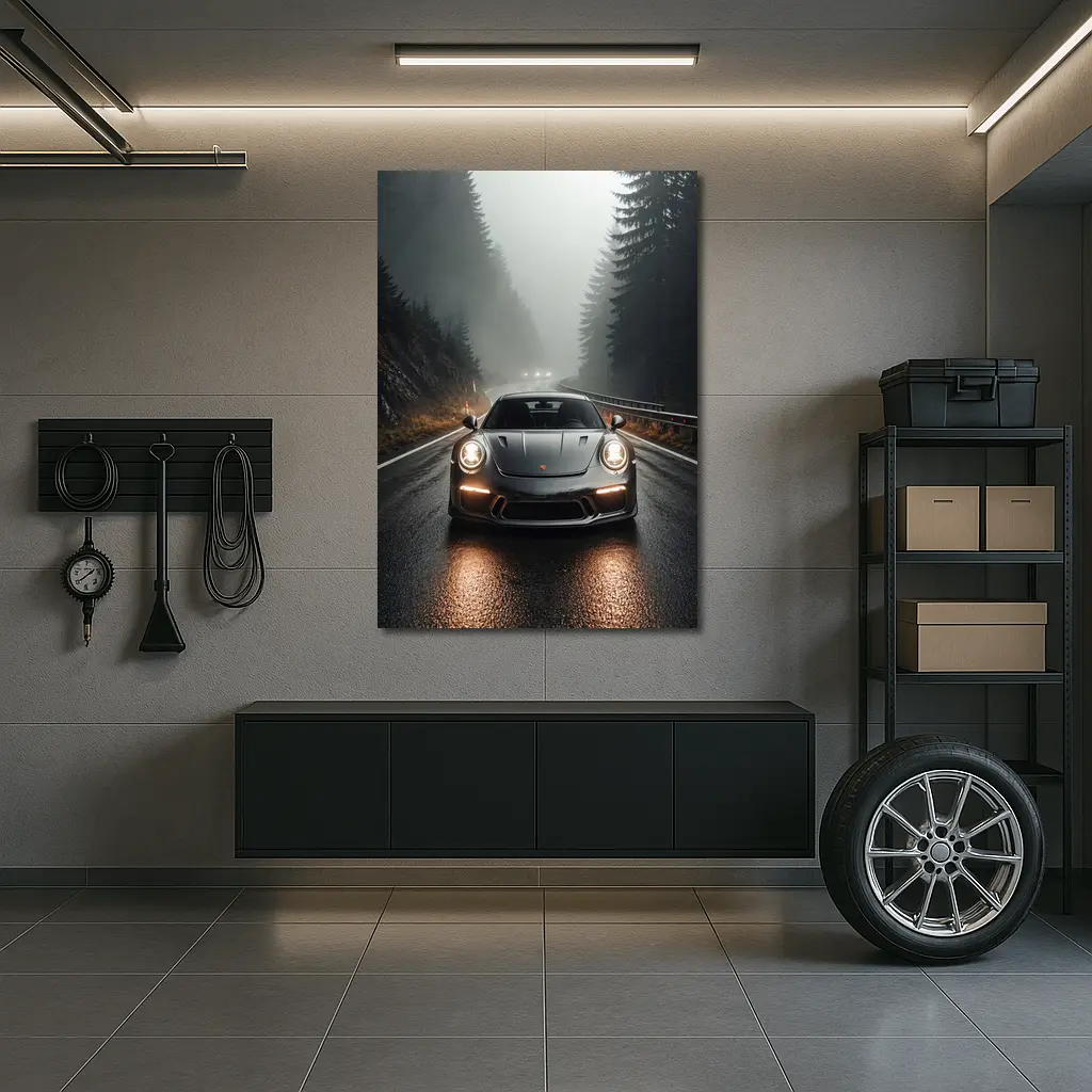Porsche 911 GT3 Foggy Forest Road – Wall Art