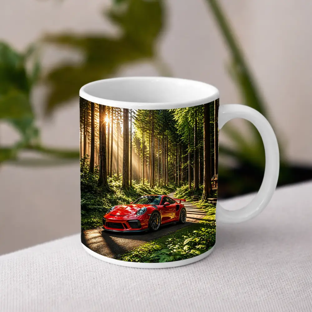 Red Porsche 911 GT3 Forest Sunlight – Mugs