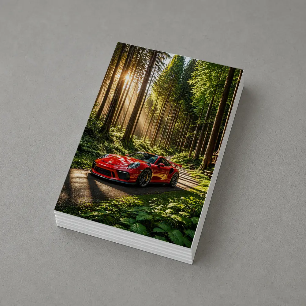 Red Porsche 911 GT3 Forest Sunlight – Postcards