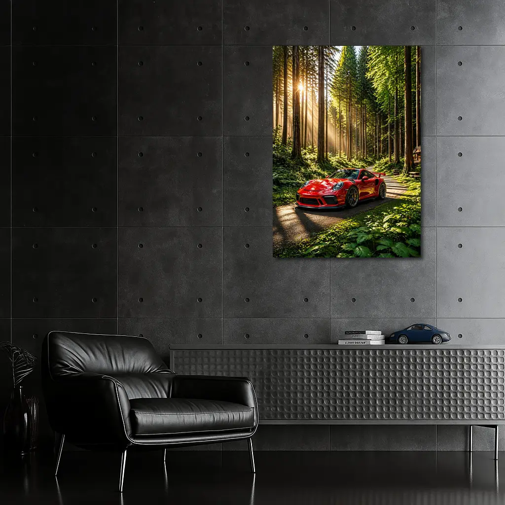 Red Porsche 911 GT3 Forest Sunlight – Wall Art