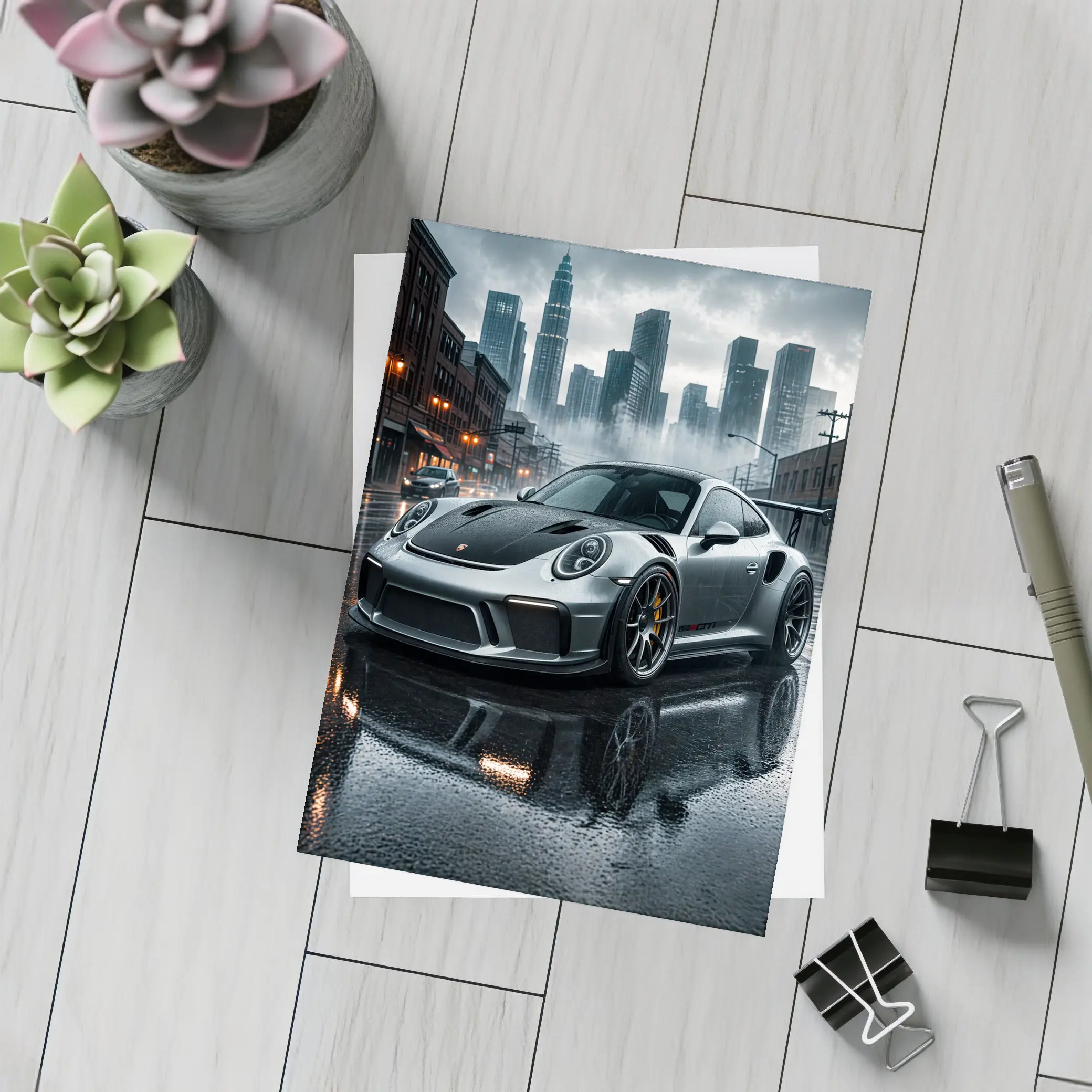 Porsche 911 GT3 Rainy City Street – Postcards