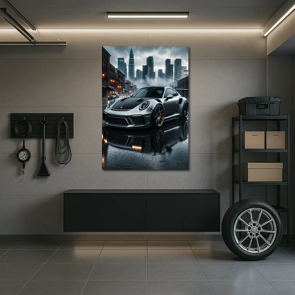 Porsche 911 GT3 Rainy City Street – Wall Art