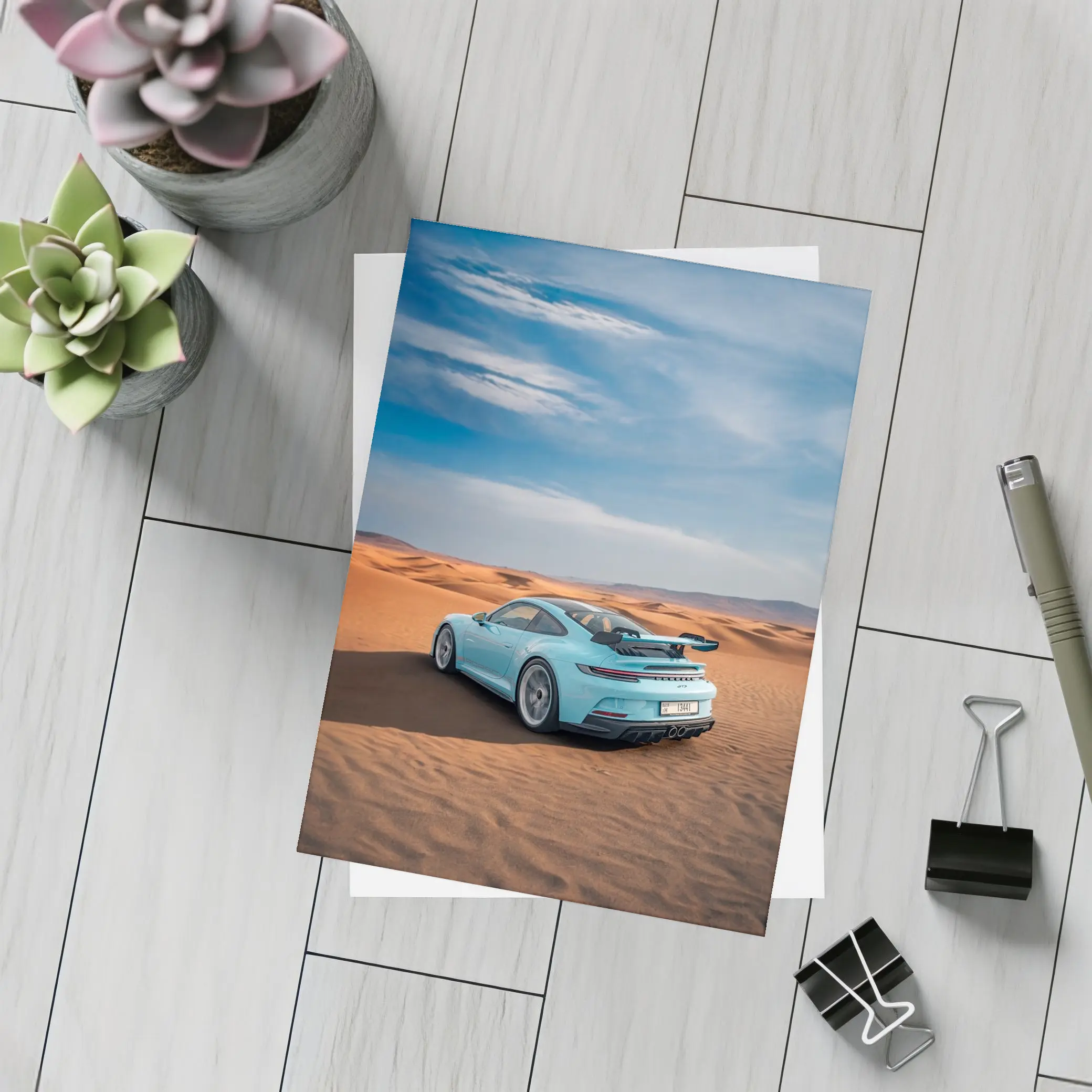 Porsche 911 GT3 Blue Desert Sand Dunes – Postcards