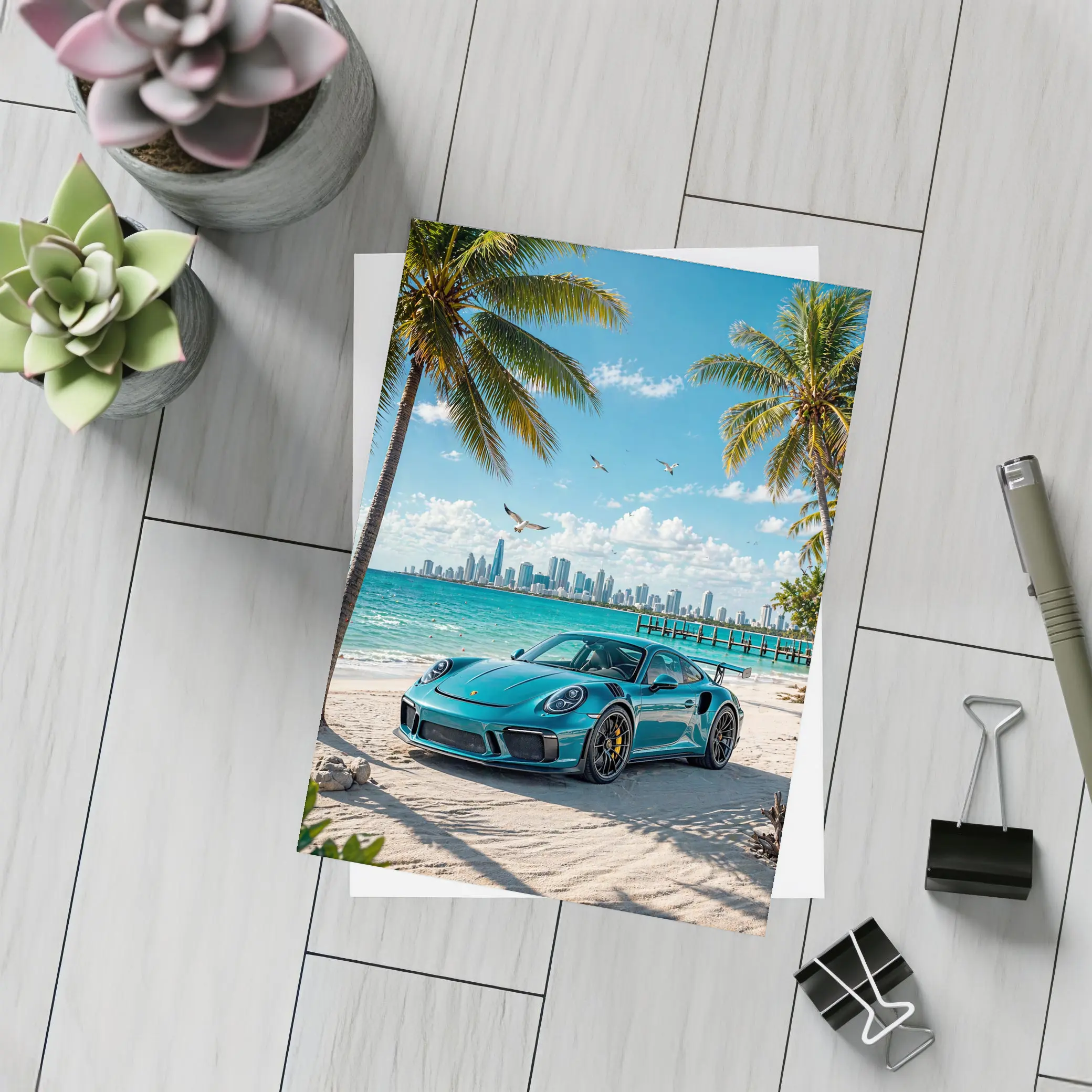 Porsche 911 GT3 Teal Beach City – Postcards