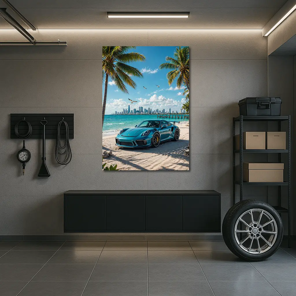 Porsche 911 GT3 Teal Beach City – Wall Art