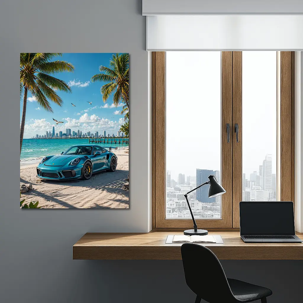 Porsche 911 GT3 Teal Beach City – Wall Art