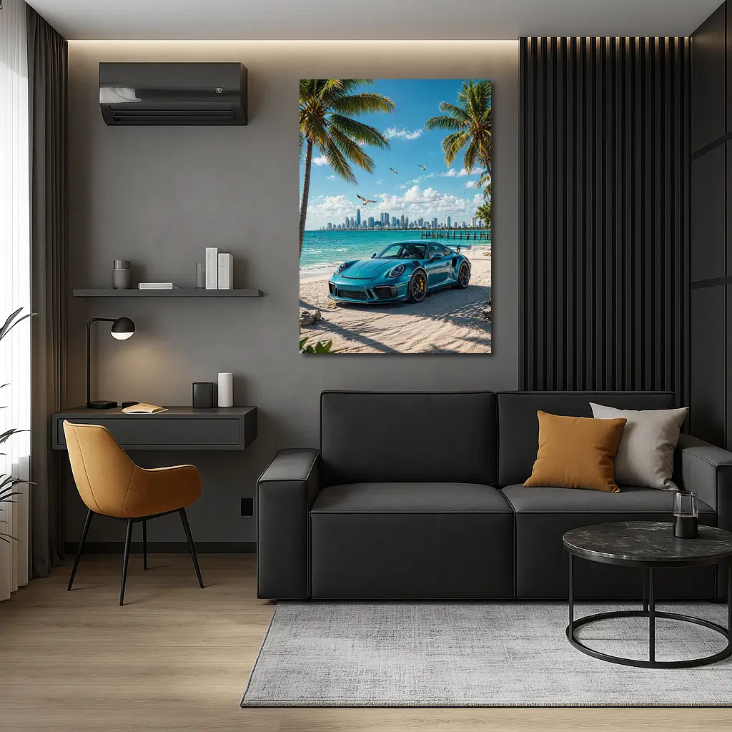 Porsche 911 GT3 Teal Beach City – Wall Art