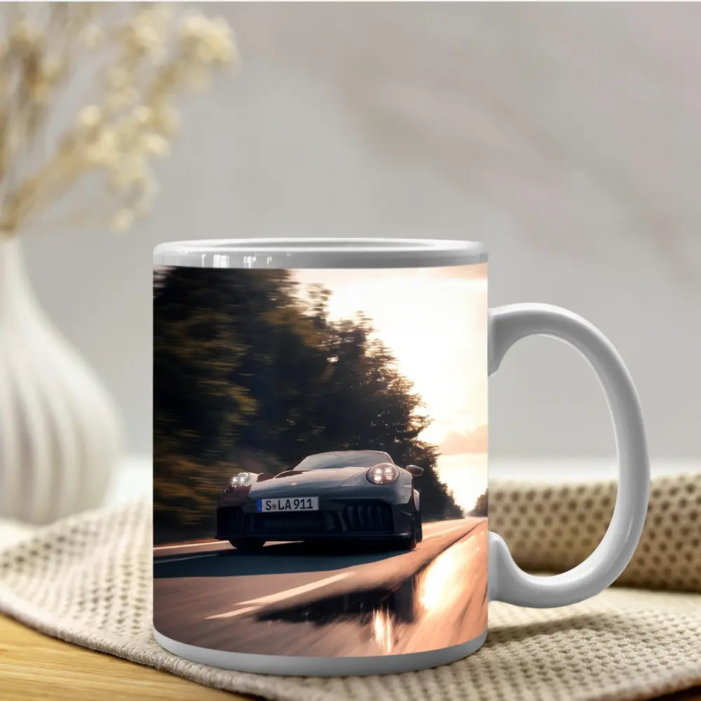Porsche 911 GTS Speeding Down Open Road – Mugs