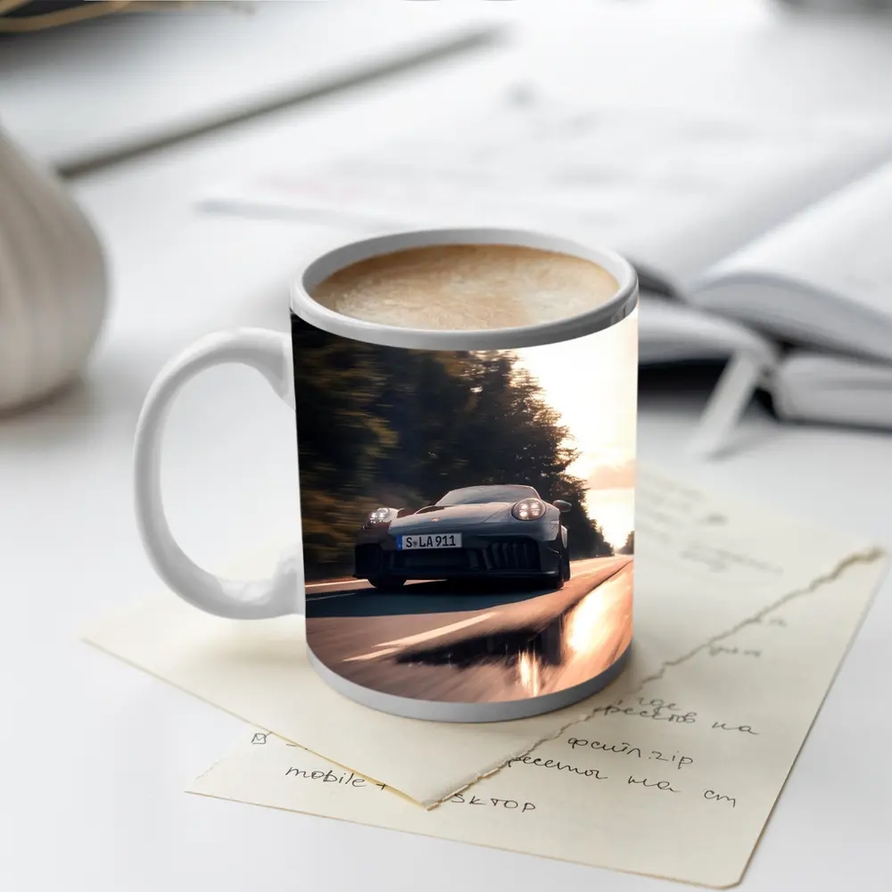 Porsche 911 GTS Speeding Down Open Road – Mugs