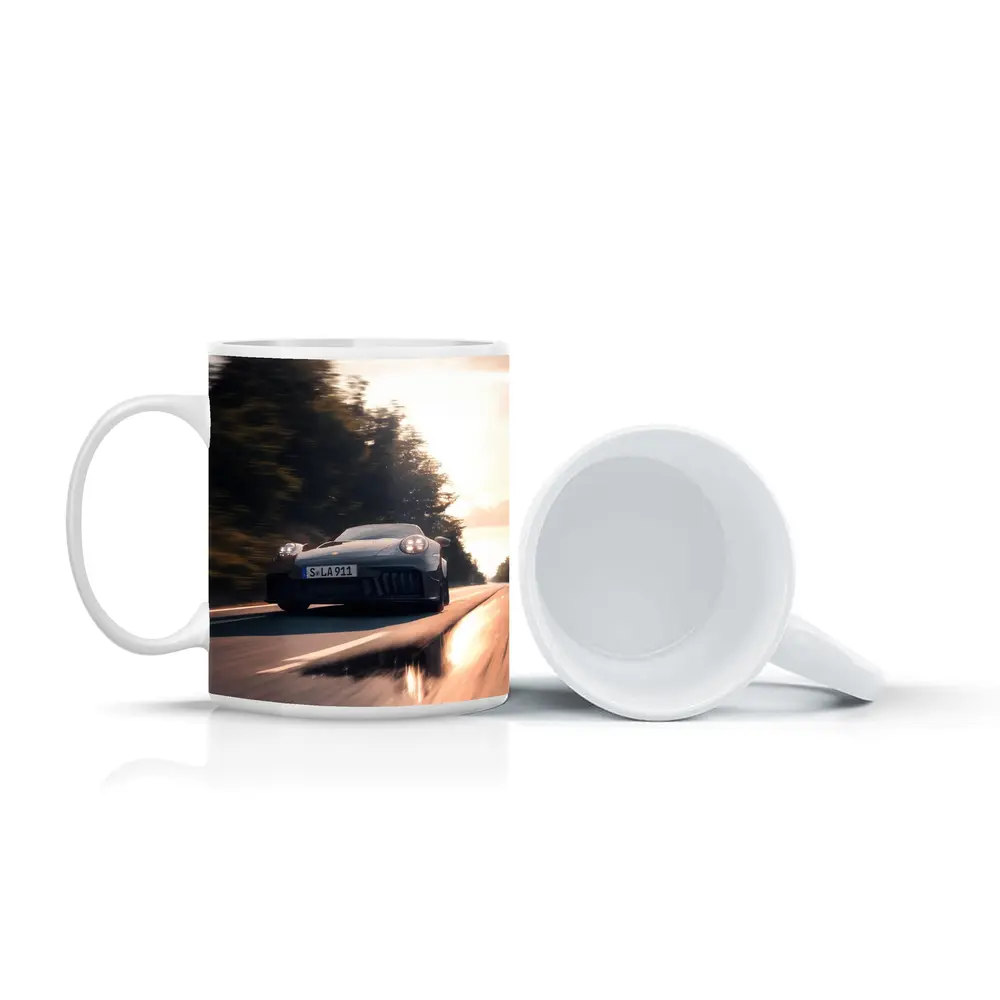 Porsche 911 GTS Speeding Down Open Road – Mugs