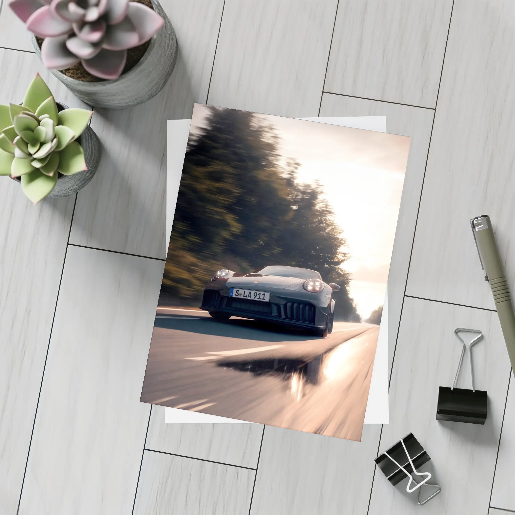 Porsche 911 GTS Speeding Down Open Road – Postcards