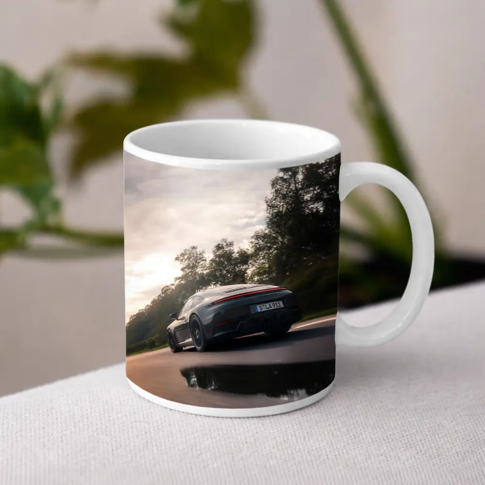Porsche 911 GTS Speeding Down Open Road – Mugs