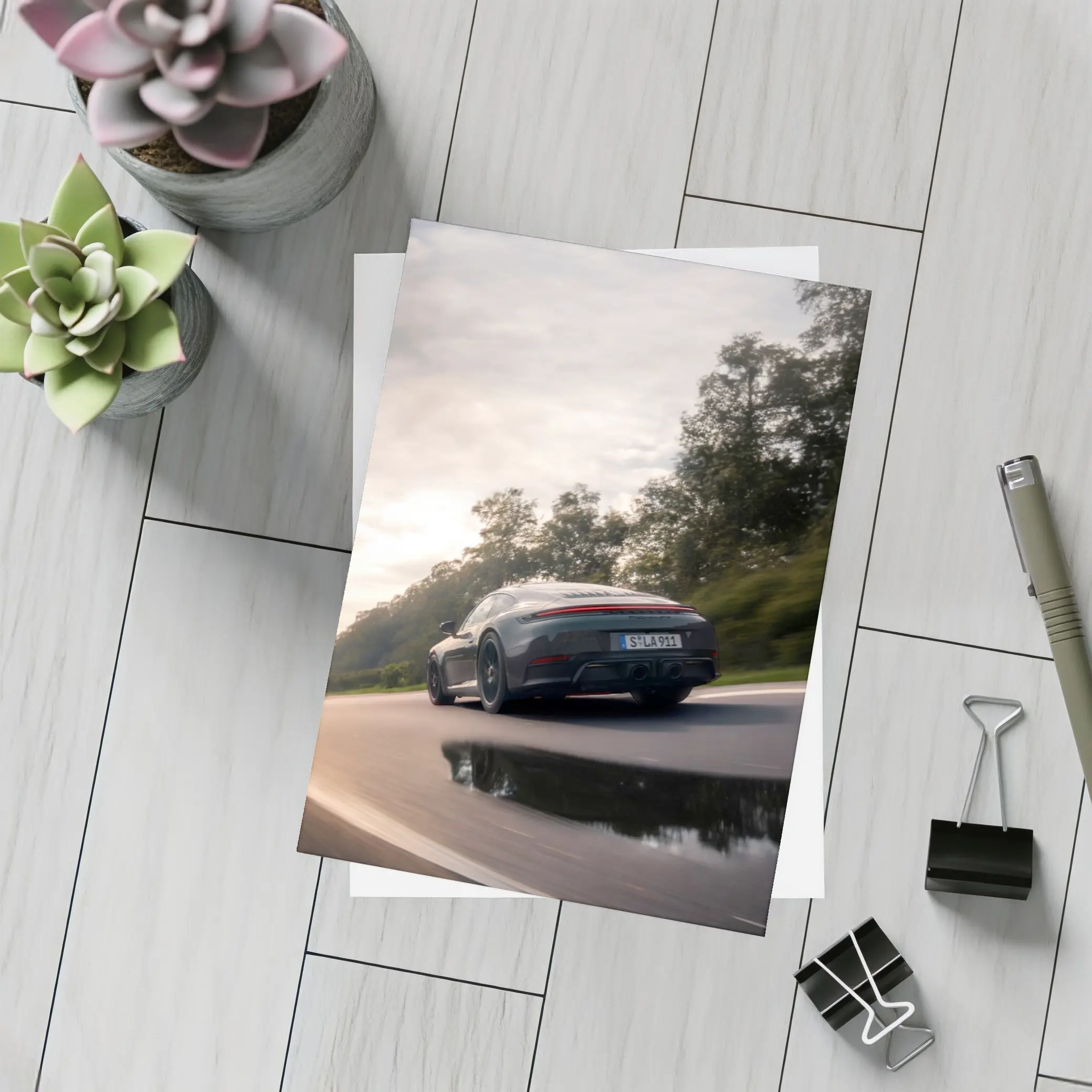 Porsche 911 GTS Speeding Down Open Road – Postcards