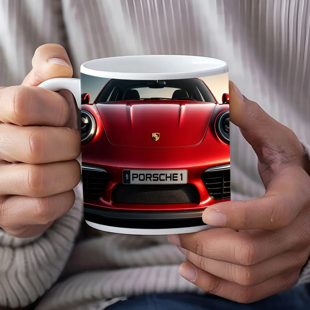 Red Porsche 911 Front View Dramatic Sky – Mugs