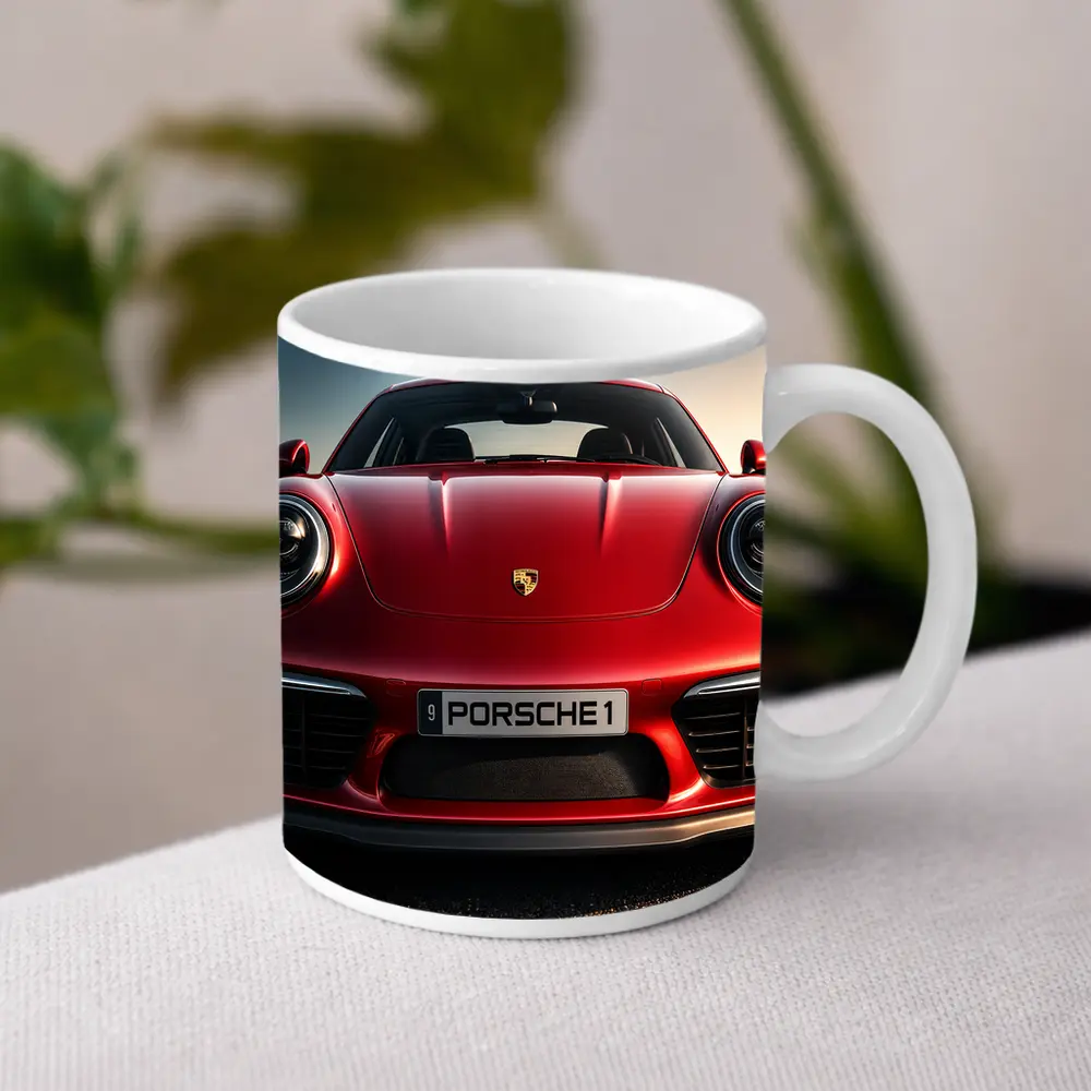 Red Porsche 911 Front View Dramatic Sky – Mugs