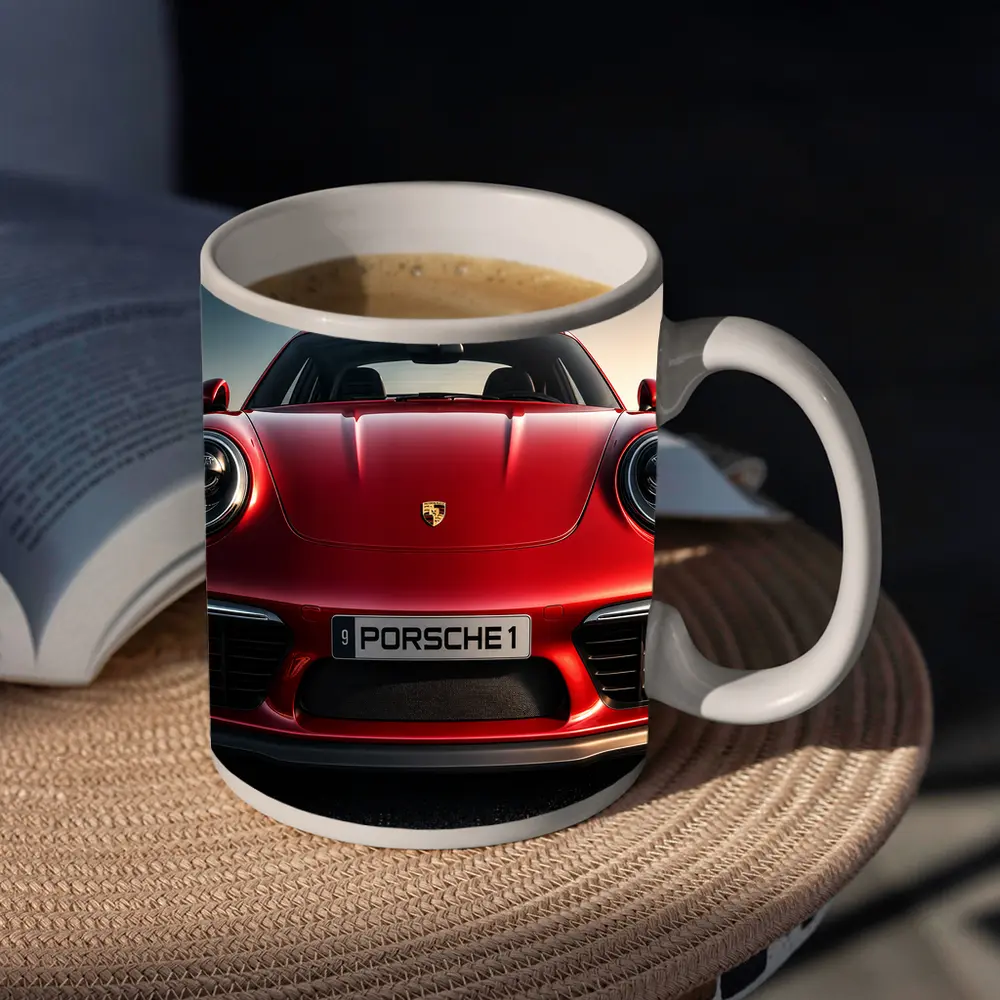 Red Porsche 911 Front View Dramatic Sky – Mugs