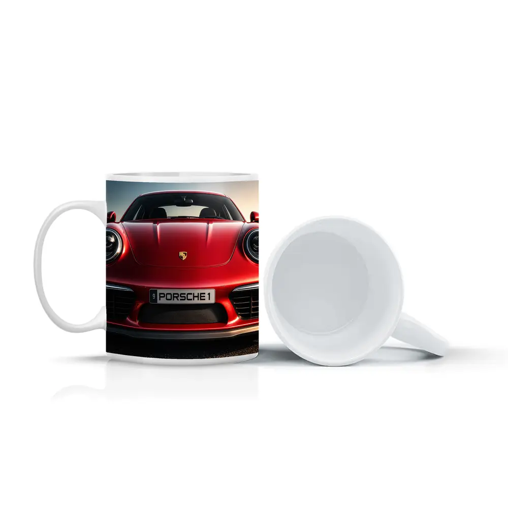 Red Porsche 911 Front View Dramatic Sky – Mugs