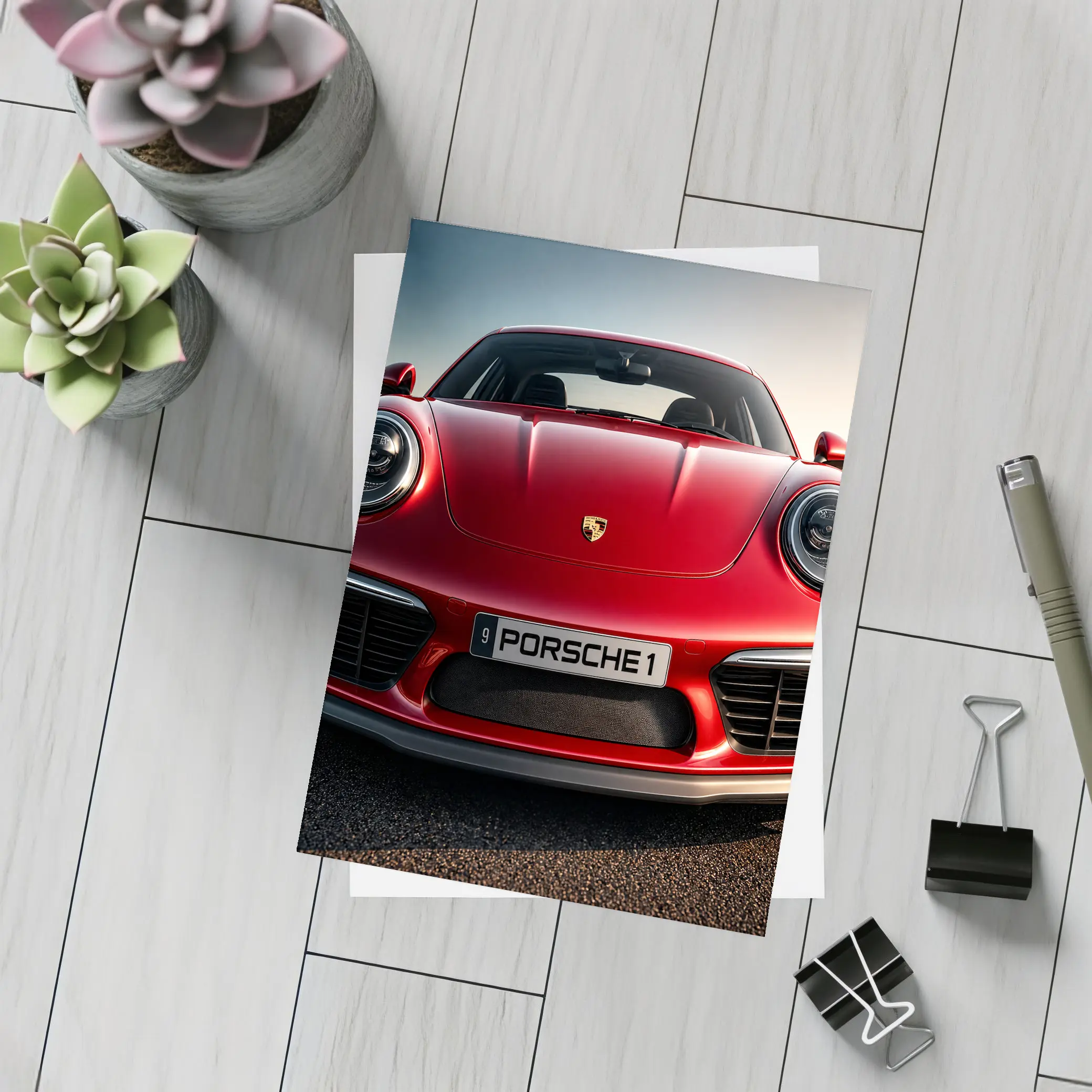 Red Porsche 911 Front View Dramatic Sky – Postcards