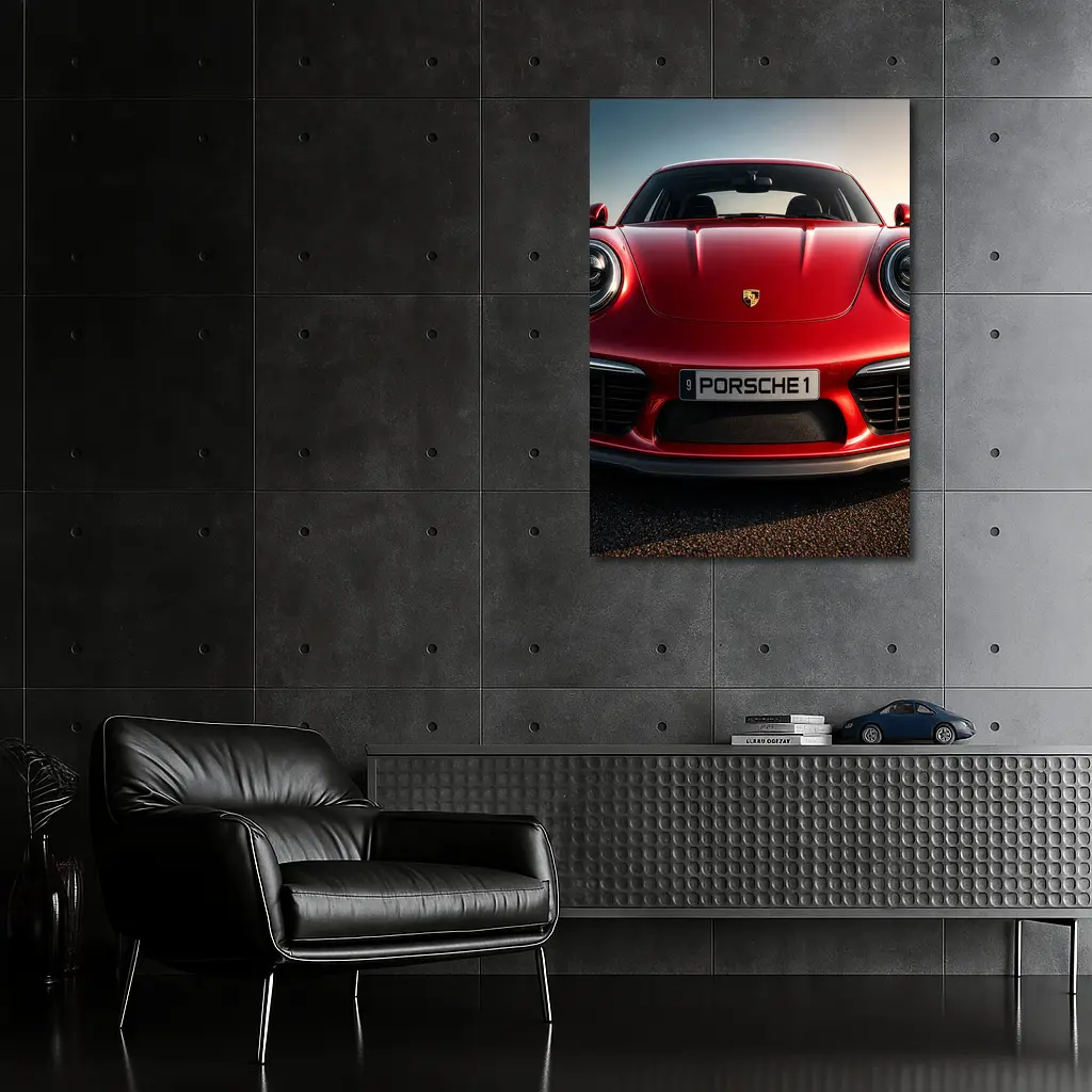 Red Porsche 911 Front View Dramatic Sky – Wall Art